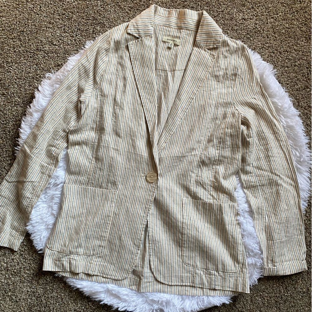 Max‎ Studio Button Front Linen Blend Blazer Jacket Thin Lightweight Womens Small